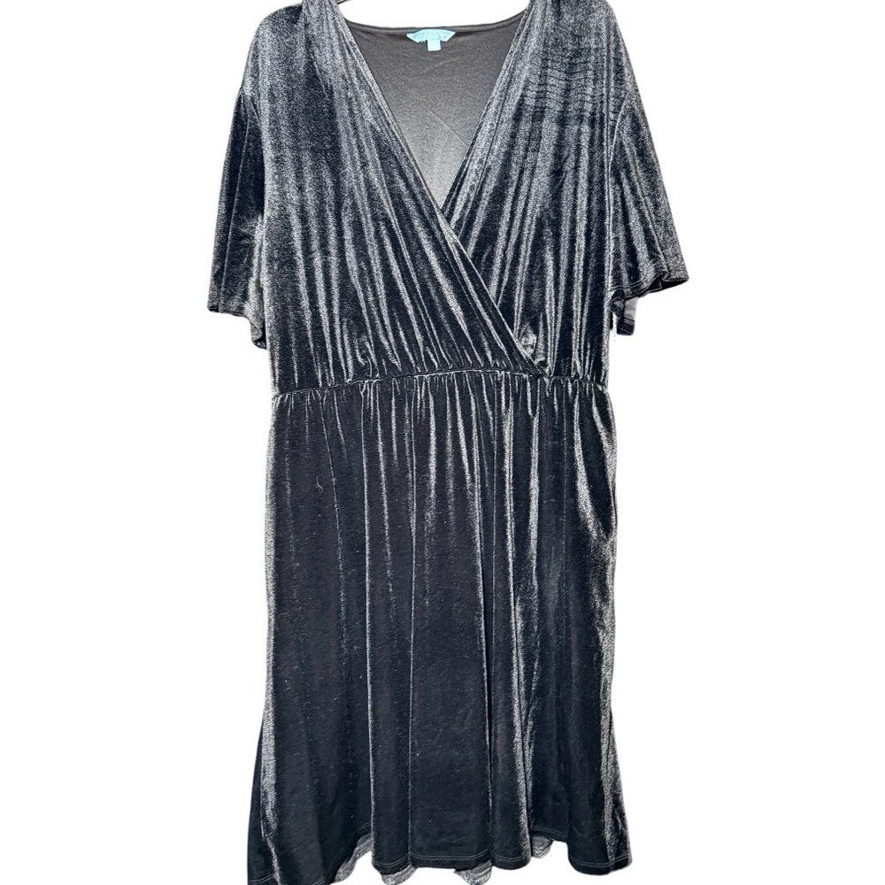 Draper James‎ Black Velvet Dress NWT Faux Surplice Party Knee-Length XXL